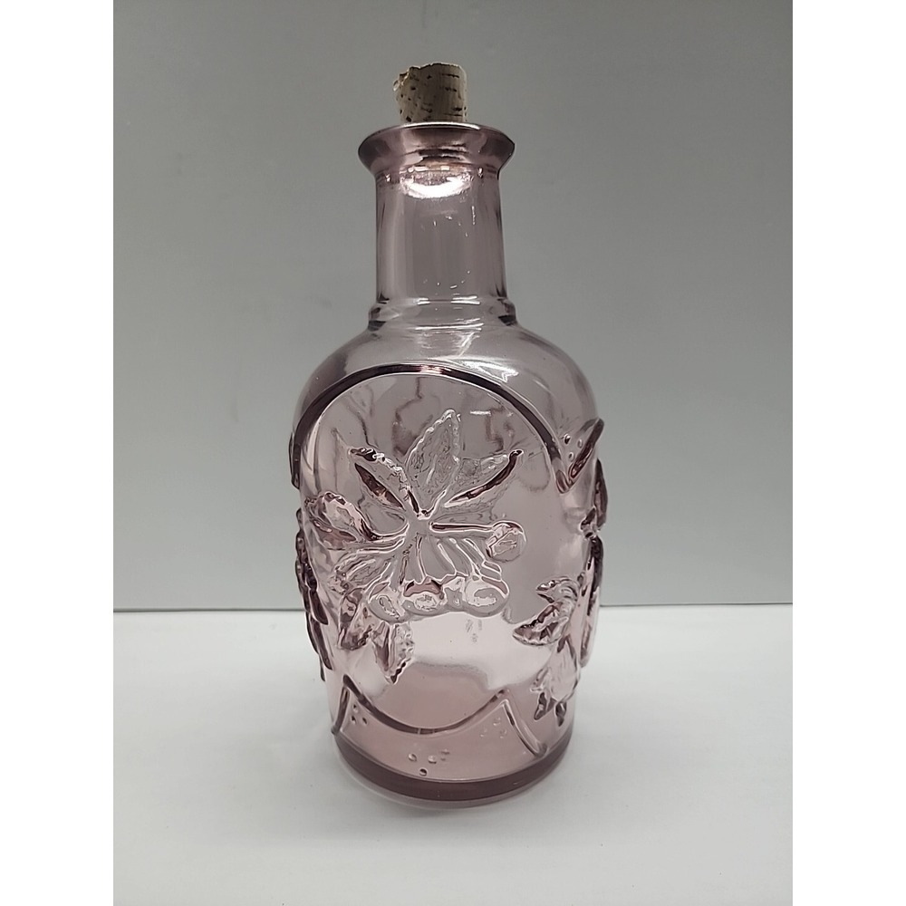 Libbey of Canada Pink Embossed Fruit Decanter Jug Jar Bud Vase Glass